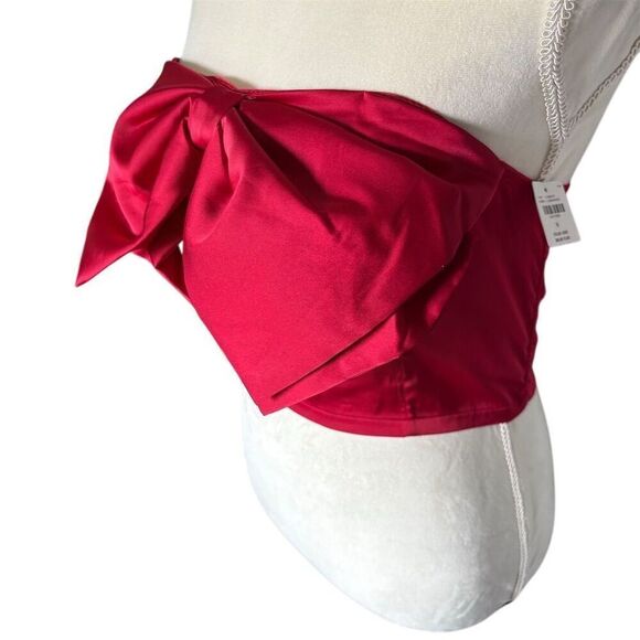 Anthropologie Satin Red Bow-Front Bandeau Tube Top Size M - Picture 4 of 9